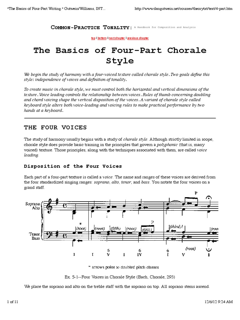 voice leading in four-part chorale writing four part writing exercises pdf